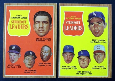(2) 1962 TOPPS STRIKEOUT LEADERS
