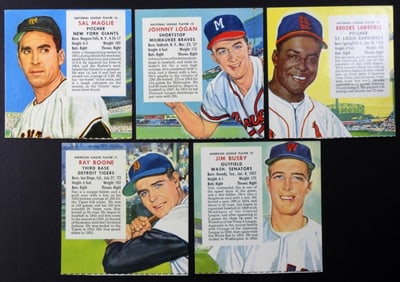 (5) 1955 RED MAN BASEBALL CARDS No Tabs