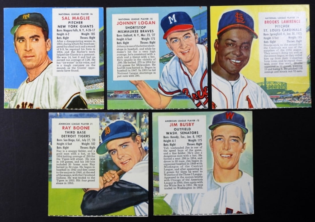 (5) 1955 RED MAN BASEBALL CARDS No Tabs (1 of 2)