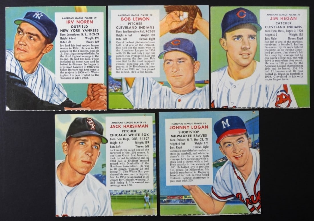 (5) 1955 RED MAN BASEBALL CARDS No Tabs (1 of 2)