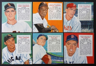 (6) 1955 RED MAN BASEBALL CARDS No Tabs
