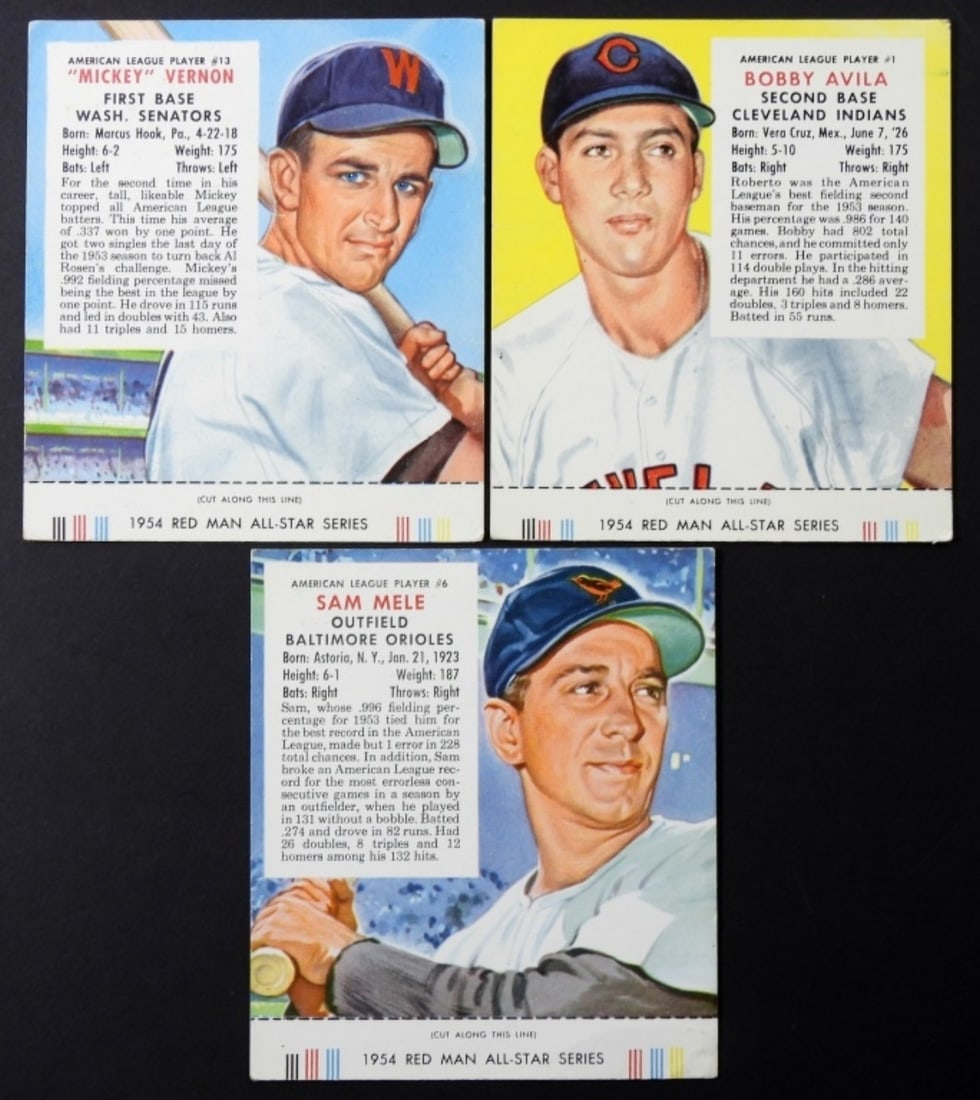 (3) 1954 RED MAN BASEBALL with TABS (1 of 2)