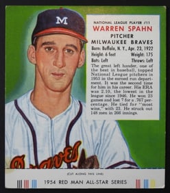 1954 RED MAN WARREN SPAHN #11 w/TAB