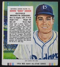 1954 RED MAN DUKE SNIDER #16 w/TAB