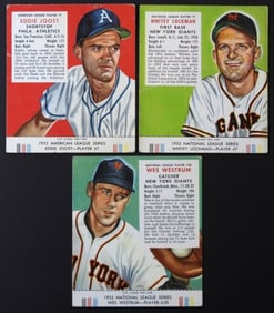 (3) 1953 RED MAN BASEBALL CARDS w/TABS