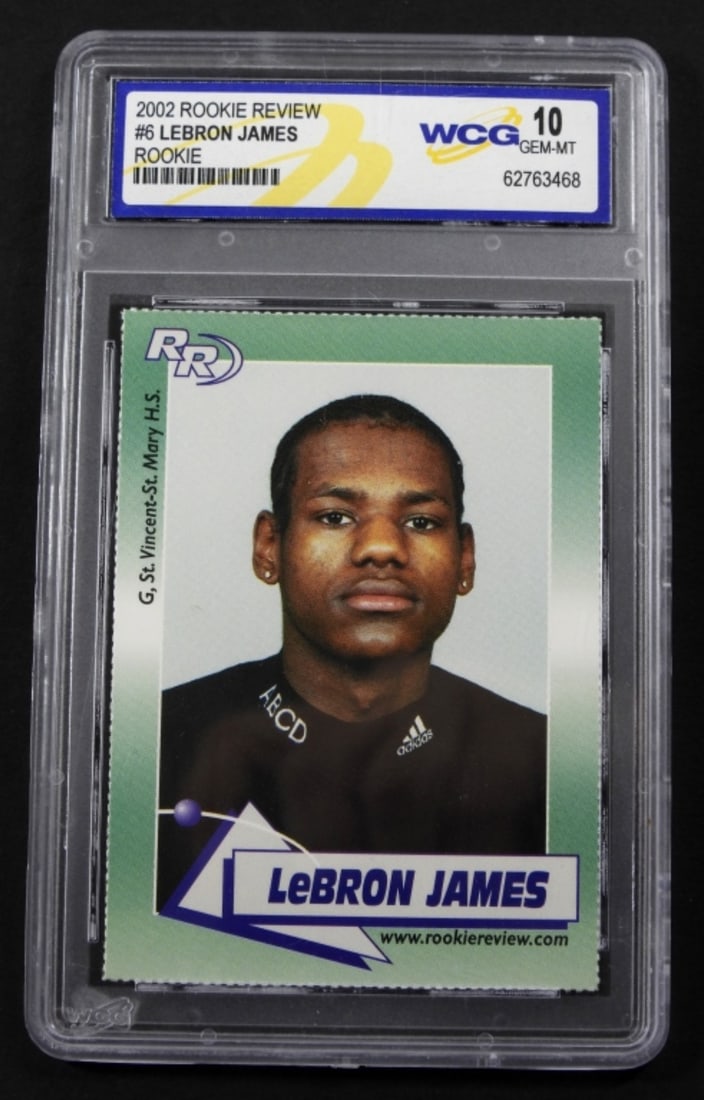 2002 ROOKIE REVIEW-#6- LEBRON JAMES: 2002- ROOKIE REVIEW- #6 LEBRON JAMES- WCG- 10 GEM-MT.PREOWNED.