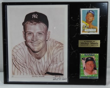 MICKEY MANTLE SEPIA LITHO w/CARDS on
