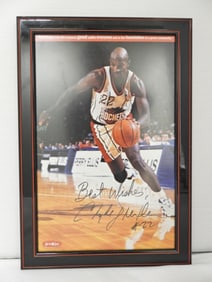 CLYDE DREXLER SIGNED 12x18 POSTER FRAMED