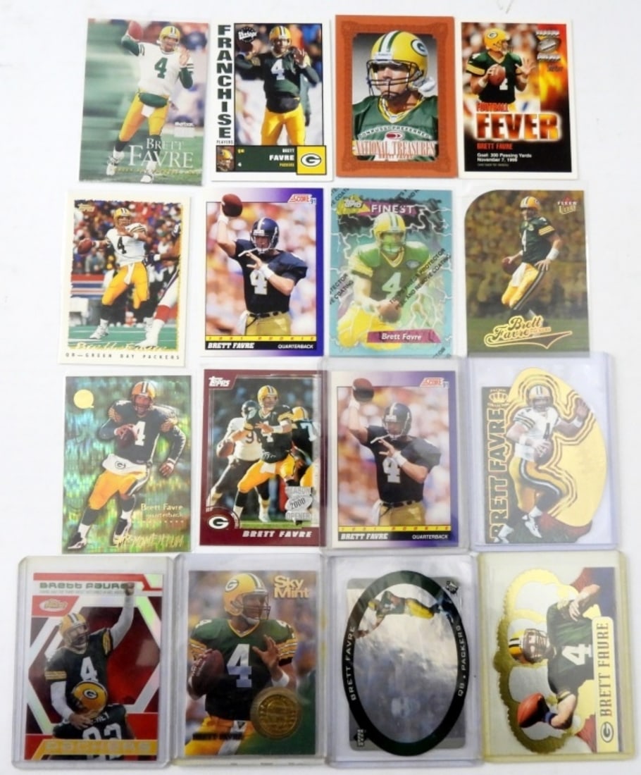 (16) BRETT FAVRE PREMIUM CARD LOT: SIXTEEN BRETT FAVRE PREMIUM FOOTBALL CARDS. GREAT VARIETY!