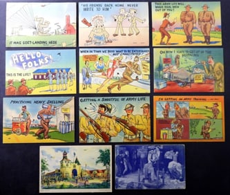 (9) 1940s MILITARY HUMOR POSTCARDS