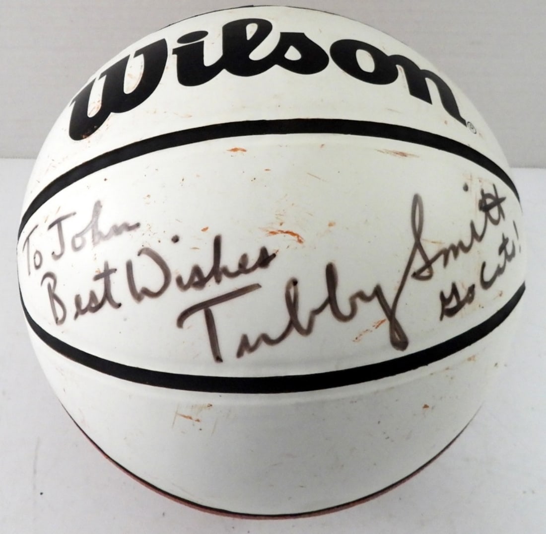 (1) TUBBY SMITH AUTOGRAPHED BASKETBALL: NO COA, PERSONALIZED, WILSON BALL, "GO CATS" SOME WEAR