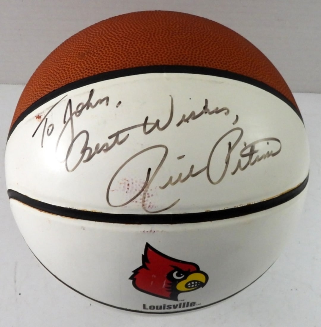(1) RICK PITINO AUTOGRAPHED BASKETBALL: NO COA, PERSONALIZED, LOUISVILLE CARDINALS LOGO, SIGNATURE SERIES