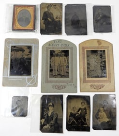 (8) ANTIQUE TIN PHOTOS & (3) B&W PHOTOS