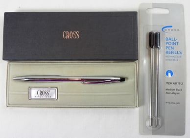 CHROME CROSS PEN IN CASE WITH REFILLS