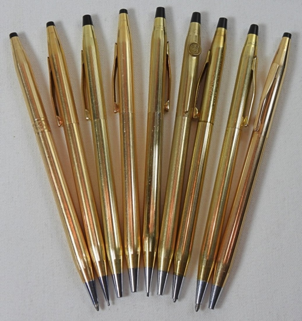 CROSS GOLD BALL POINT PENS & PENCILS LOT: 7 PENS & 2 PENCILS - UNTESTED