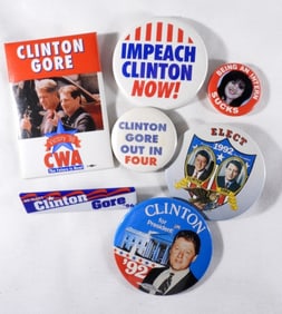 (6) CLINTON (1) MONICA POLITICAL BUTTONS