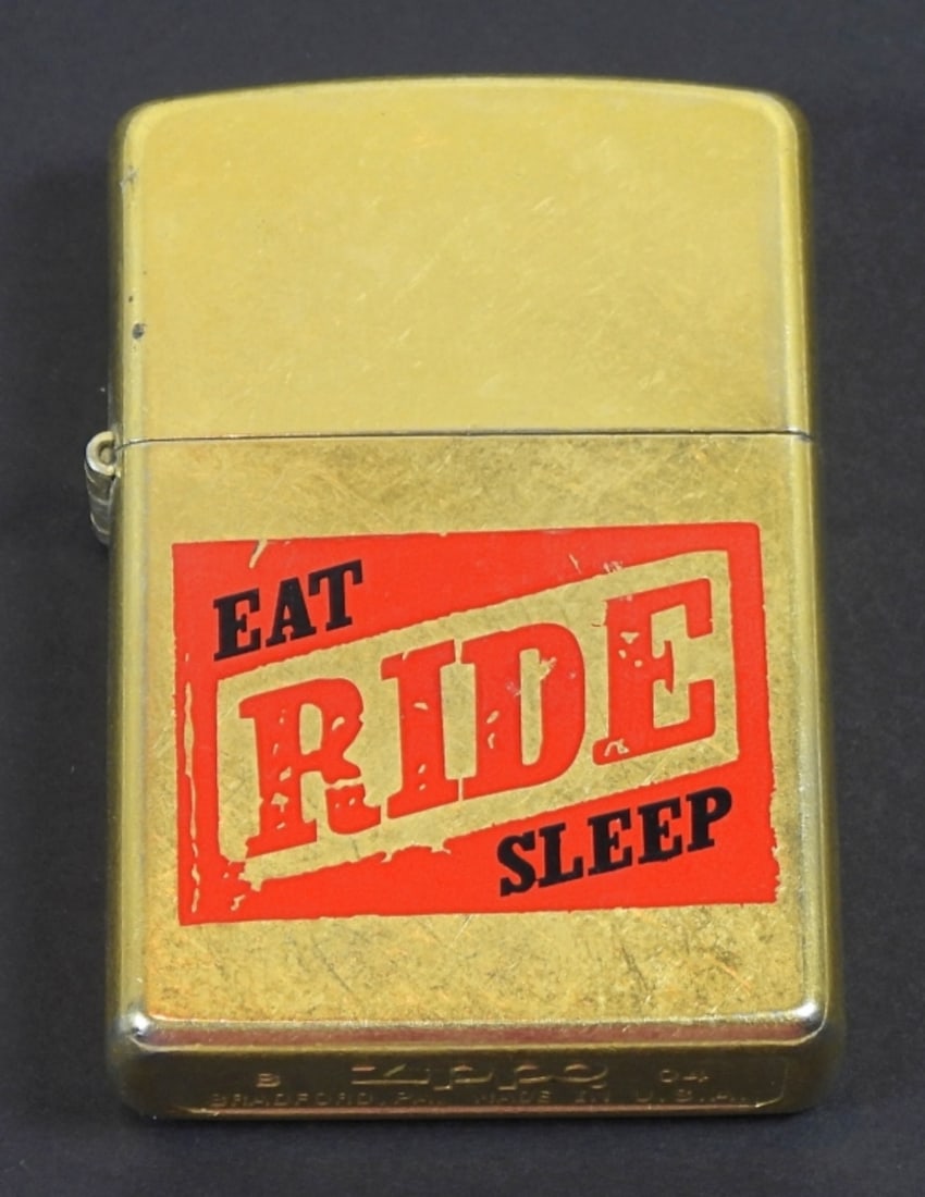 2004 UNSEALED FIRED ''EAT RIDE SLEEP'' ZIPPO: 2004, UNSEALED, FIRED, MISSING ORIGINAL BOX