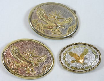 (3) EAGLE OVAL STYLE BELT BUCKLE
