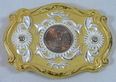 VINTAGE SILVER COIN BELT BUCKLE
