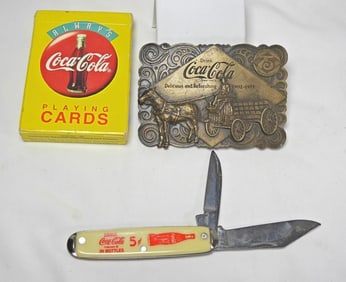 COCA-COLA LOT - KNIFE, BELT BUCKLE &