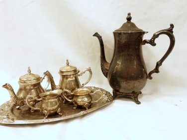SILVERPLATED TEA SET w/TRAY & PITCHER