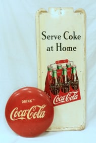 SERVE COKE AT HOME METAL SIGN 1940's