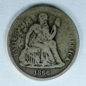 1866-S weak "S" SEATED DIME - KEY