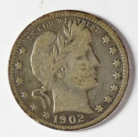 1902-S BARBER SILVER QUARTER