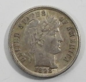 1892 BARBER SILVER DIME - NICE AU