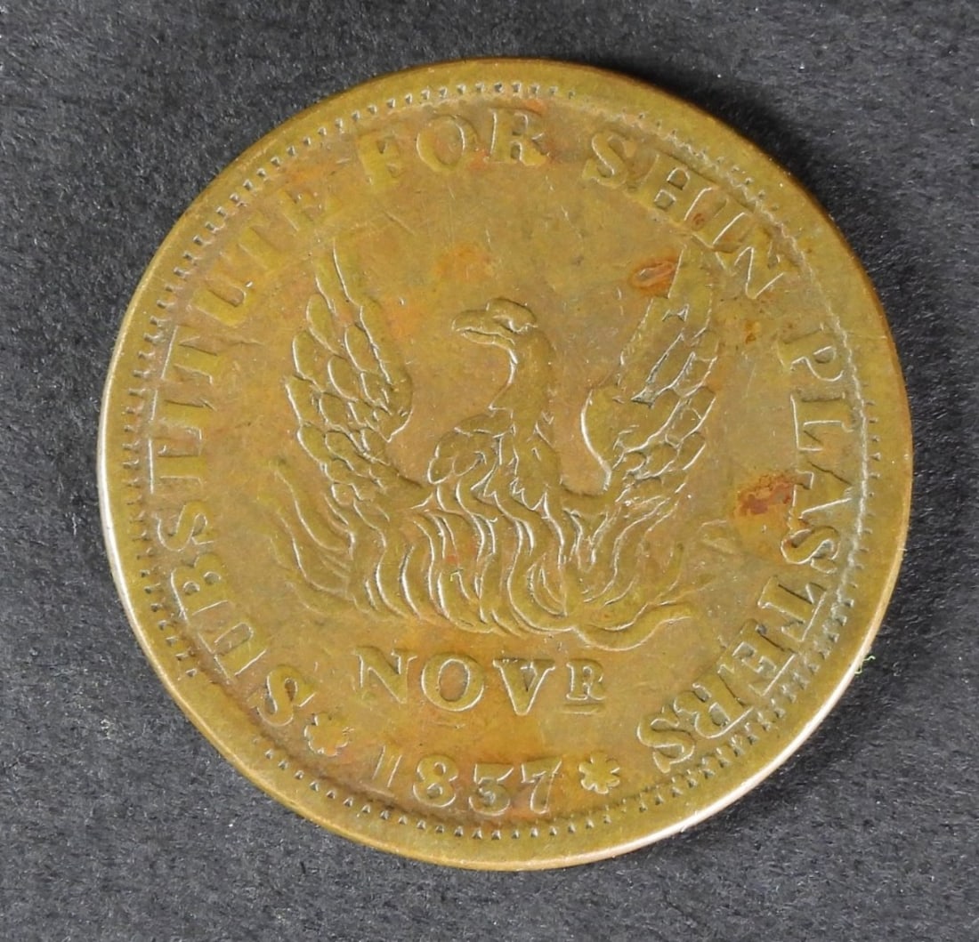 1837 SUBSTITUTE FOR SHIN PLASTERS, HTT: 1837 SUBSTITUTE FOR SHIN PLASTERS, SPECIE PAYMENT SUSPENDED MAY TENTH ,HARD TIMES TOKEN