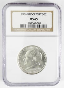 1936 BRIDGEPORT COMMEM HALF NGC MS65