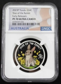 2023-P 50C YEAR OF THE RABBIT PF70 ULTRA CAM