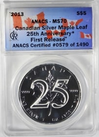 2013 ANACS MS70 S$5 MAPLE LEAF 1ST RELEASE