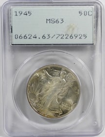 1945 WALKING LIBERTY HALF PCGS MS63