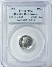 1960 DDO ROOSEVELT DIME PCGS PR-66