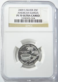 2009-S SILVER AM. SAMOA 25C NGC PF-70 UC