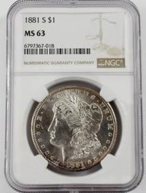 1881-S MORGAN DOLLAR, NGC MS-63