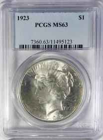 1923 PEACE DOLLAR PCGS MS 63