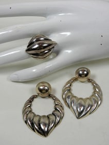 925 PIERCED EARRING AND RING SET