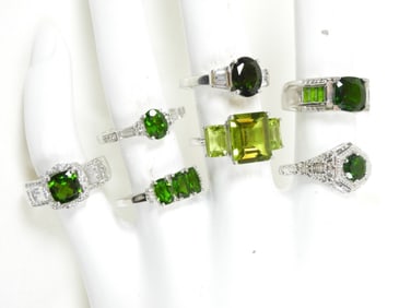 (7) TSAVORITE, EMERALD, PERIDOT 925 RINGS
