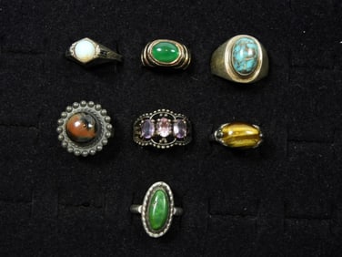 (7) TURQUOISE, TIGERS EYE & MORE 925 RINGS