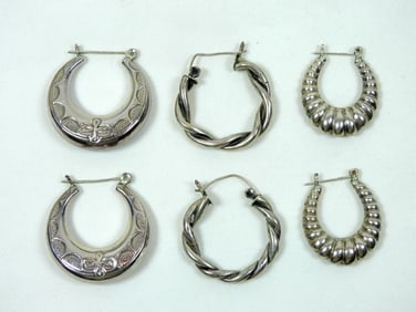 3 PAIRS OF STERLING PIERCED EARRINGS
