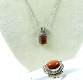 STERLING SUNSTONE RING & NECKLACE