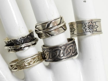 (5) STERLING BAND STYLE RINGS - NICE LOT