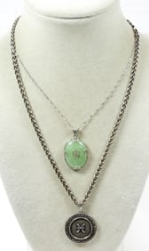 (2) STERLING NECKLACES, ONE JADE