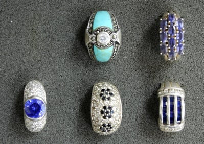 (5) 925 SAPPHIRE & AMETHYST RINGS