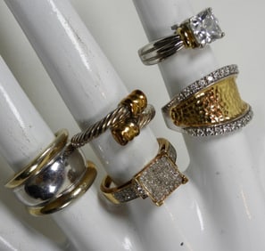 (5) FASHION STERLING RINGS TWO TONE