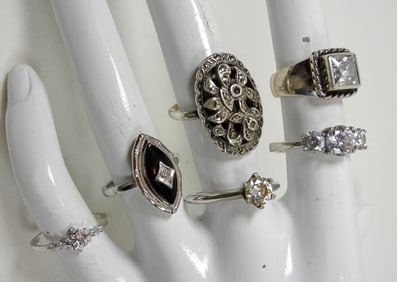 (6) STERLING RINGS with SPARKLE