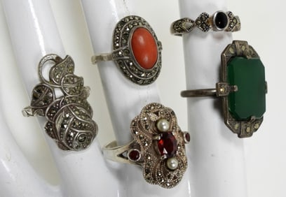 (5) MARCASITE STERLING RINGS