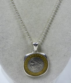 ITALIAN COIN in STERLING BEZEL & CHAIN